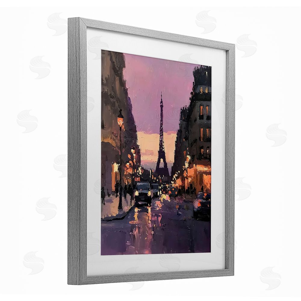 Riley B Twilight in Paris Streets Gray Framed Print Under Glass with White Mat Wall Art