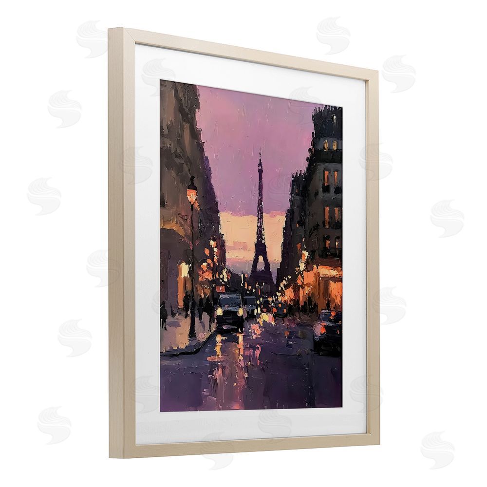 Riley B Twilight in Paris Streets Birch Framed Print Under Glass with White Mat Wall Art