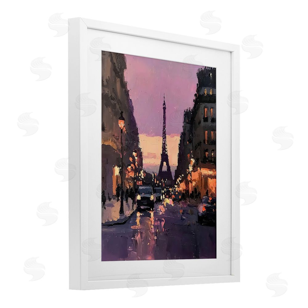 Riley B Twilight in Paris Streets White Framed Print Under Glass with Mat Wall Art