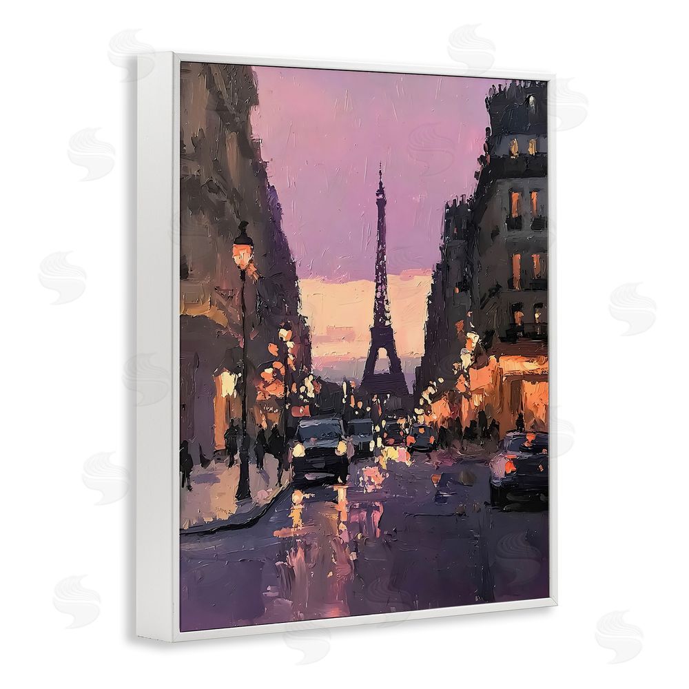 Riley B Twilight in Paris Streets White Framed Giclee Wall Art Print