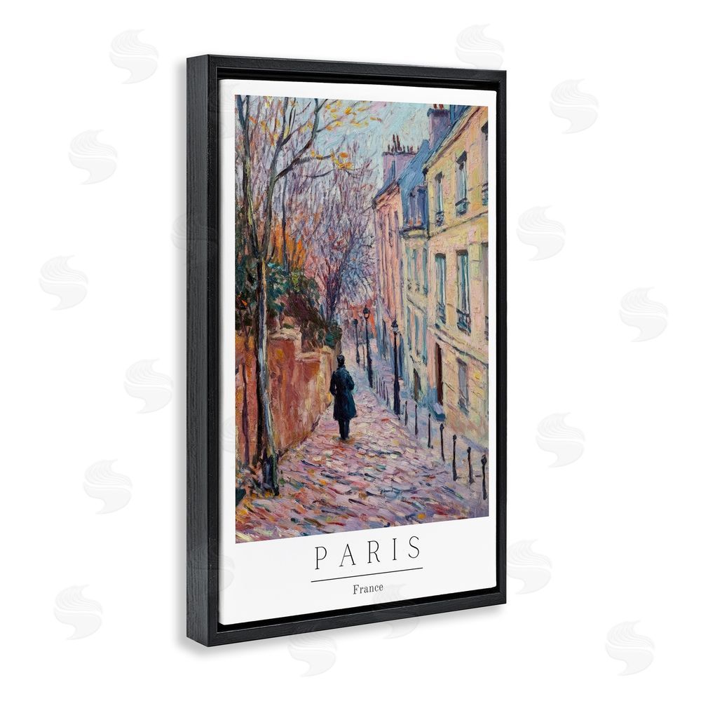 Petal Prints Design Fall Paris Street scene Black Floating Frame Canvas Wall Art Print