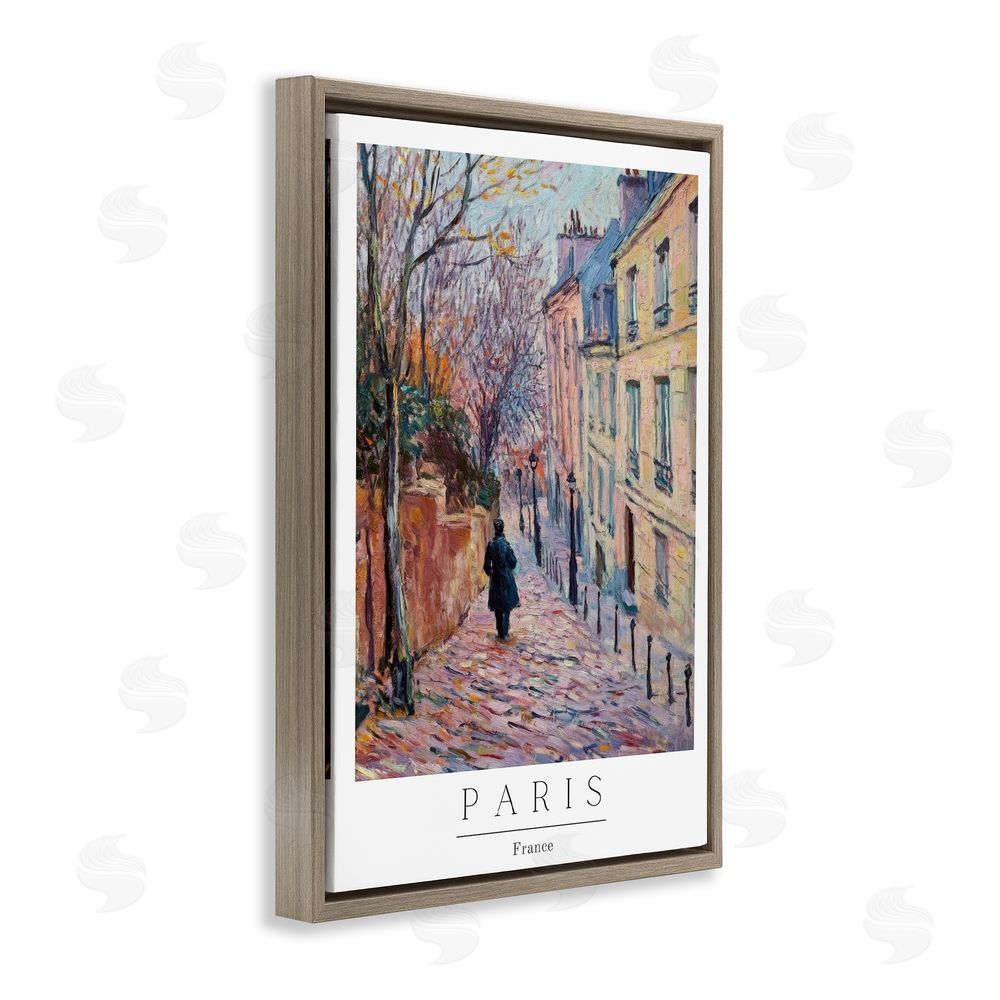 Petal Prints Design Fall Paris Street scene Brown Floating Frame Canvas Wall Art Print