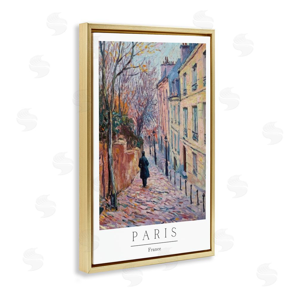 Petal Prints Design Fall Paris Street scene Gold Floating Frame Canvas Wall Art Print