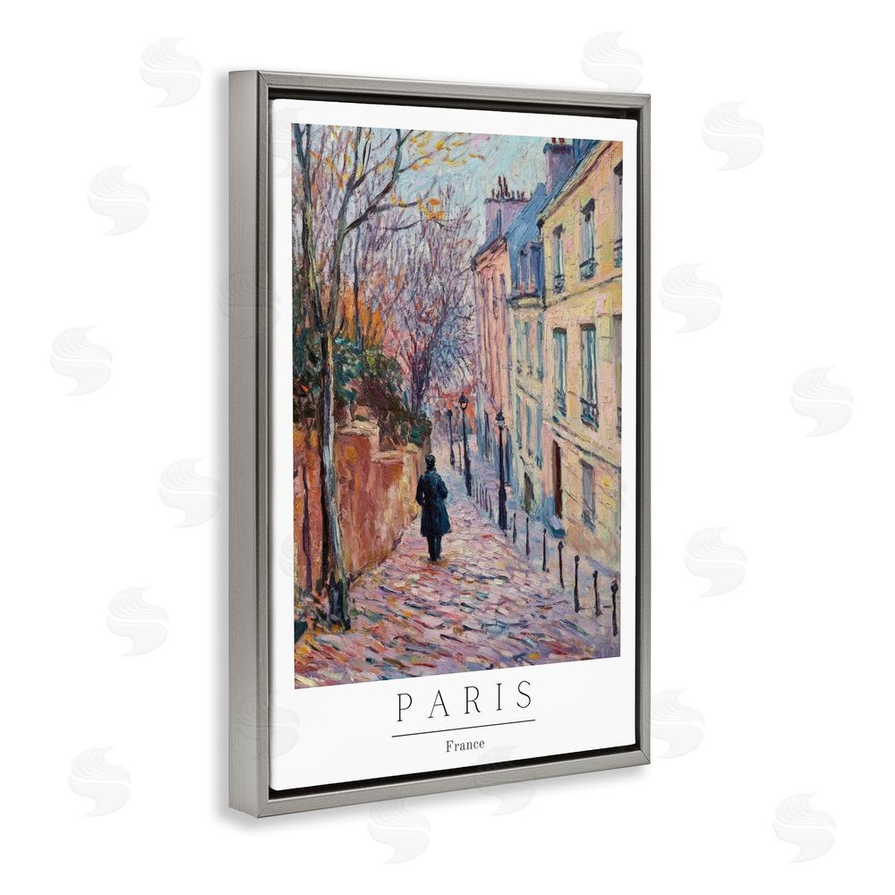 Petal Prints Design Fall Paris Street scene Gray Floating Frame Canvas Wall Art Print