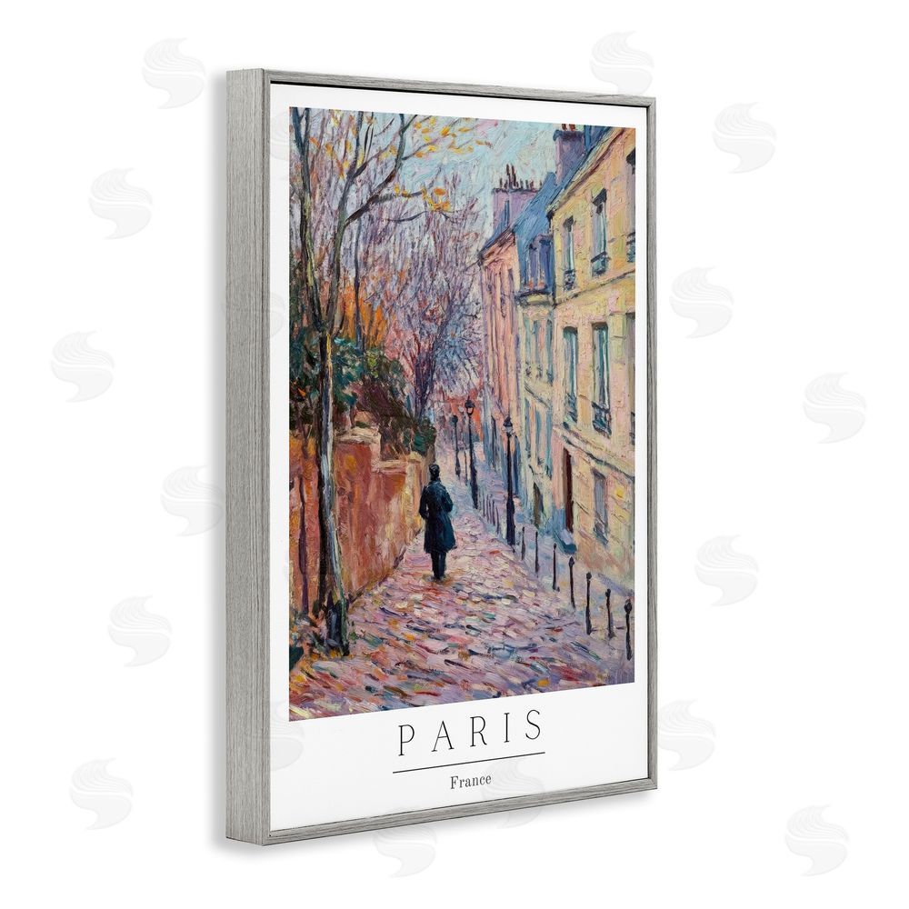 Petal Prints Design Fall Paris Street scene Gray Framed Giclee Wall Art Print
