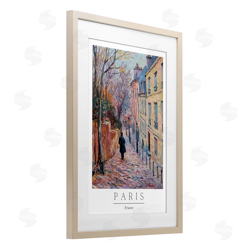 Petal Prints Design Fall Paris Street scene Birch Framed Print Under Glass with White Mat Wall Art