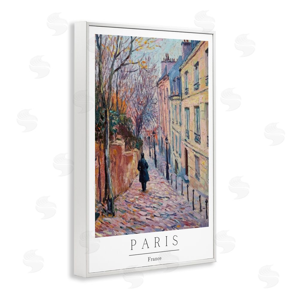Petal Prints Design Fall Paris Street scene White Framed Giclee Wall Art Print