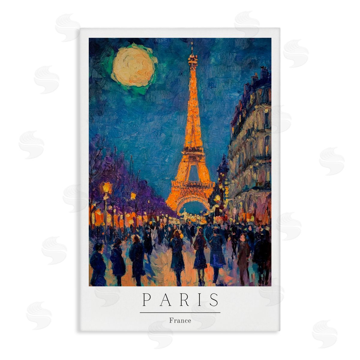 Petal Prints Design Vintage Paris Streets Night Canvas Wall Art Print