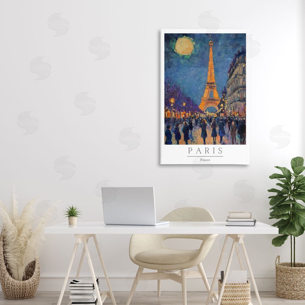 Petal Prints Design Vintage Paris Streets Night Canvas Art on Wall
