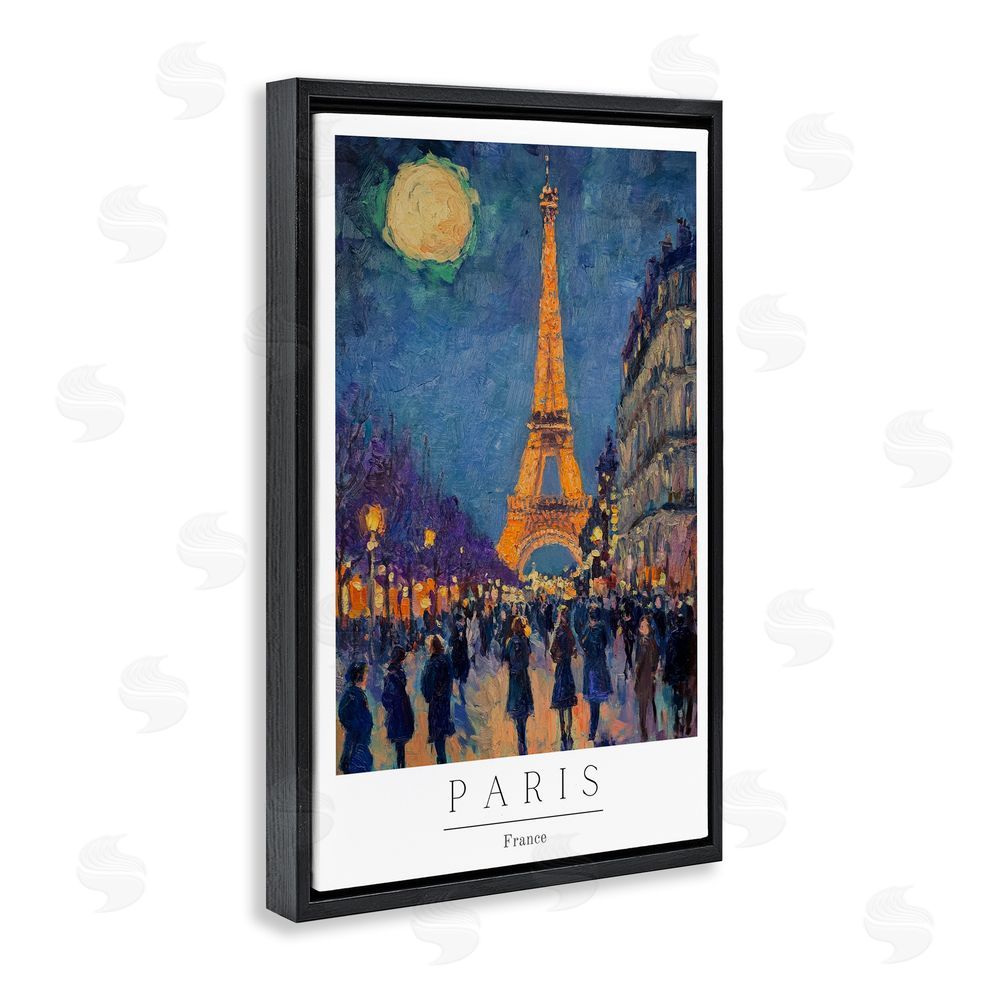 Petal Prints Design Vintage Paris Streets Night Black Floating Frame Canvas Wall Art Print