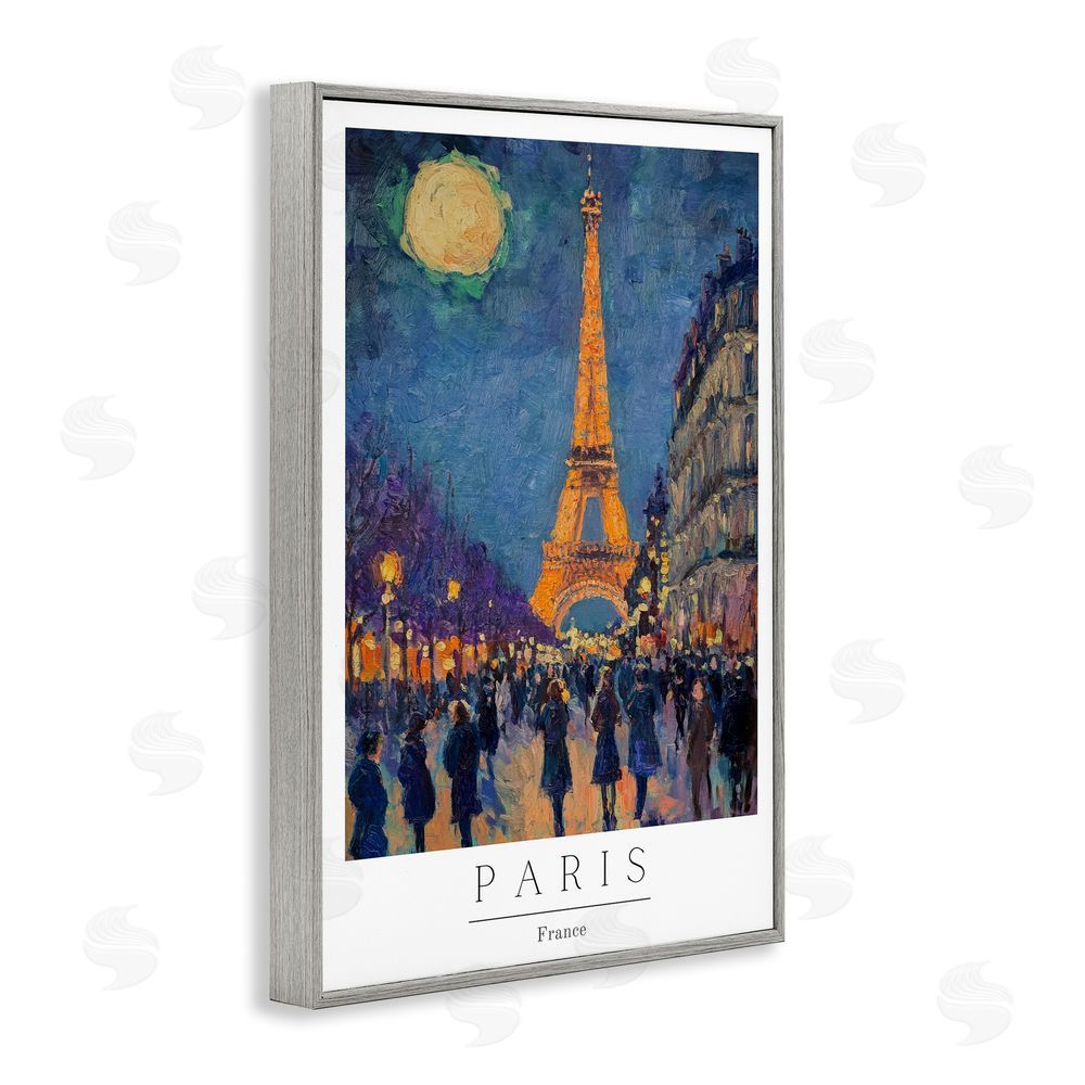 Petal Prints Design Vintage Paris Streets Night Gray Framed Giclee Wall Art Print