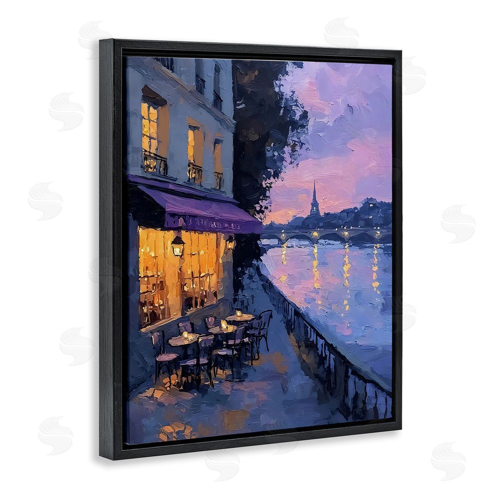 Riley B Twilight in Paris Scene Black Floating Frame Canvas Wall Art Print