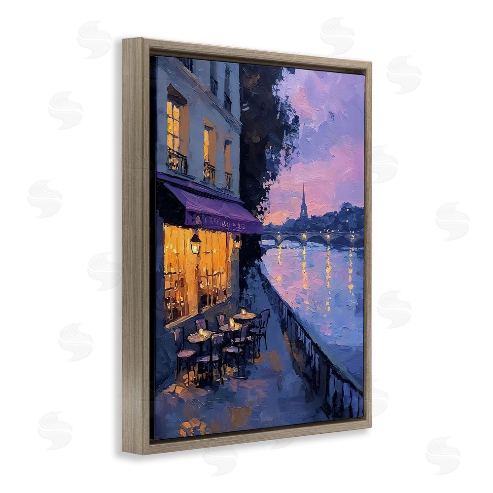 Riley B Twilight in Paris Scene Brown Floating Frame Canvas Wall Art Print