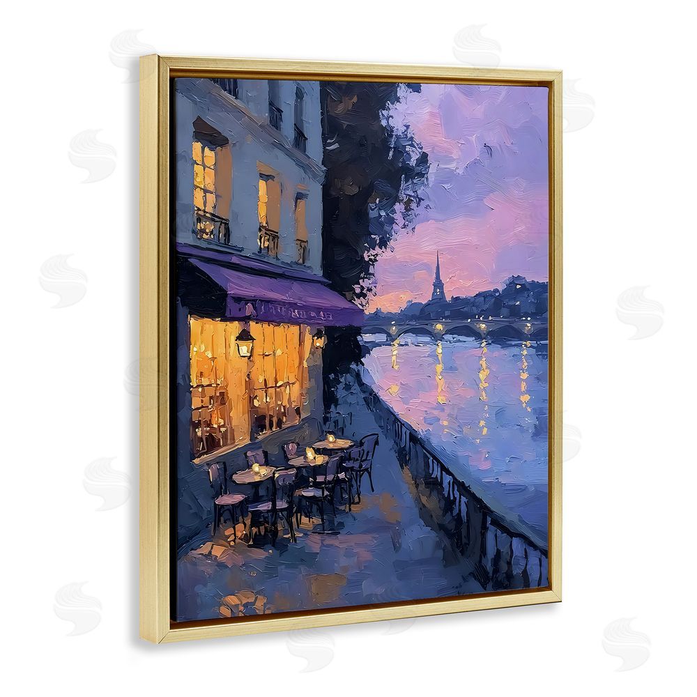 Riley B Twilight in Paris Scene Gold Floating Frame Canvas Wall Art Print
