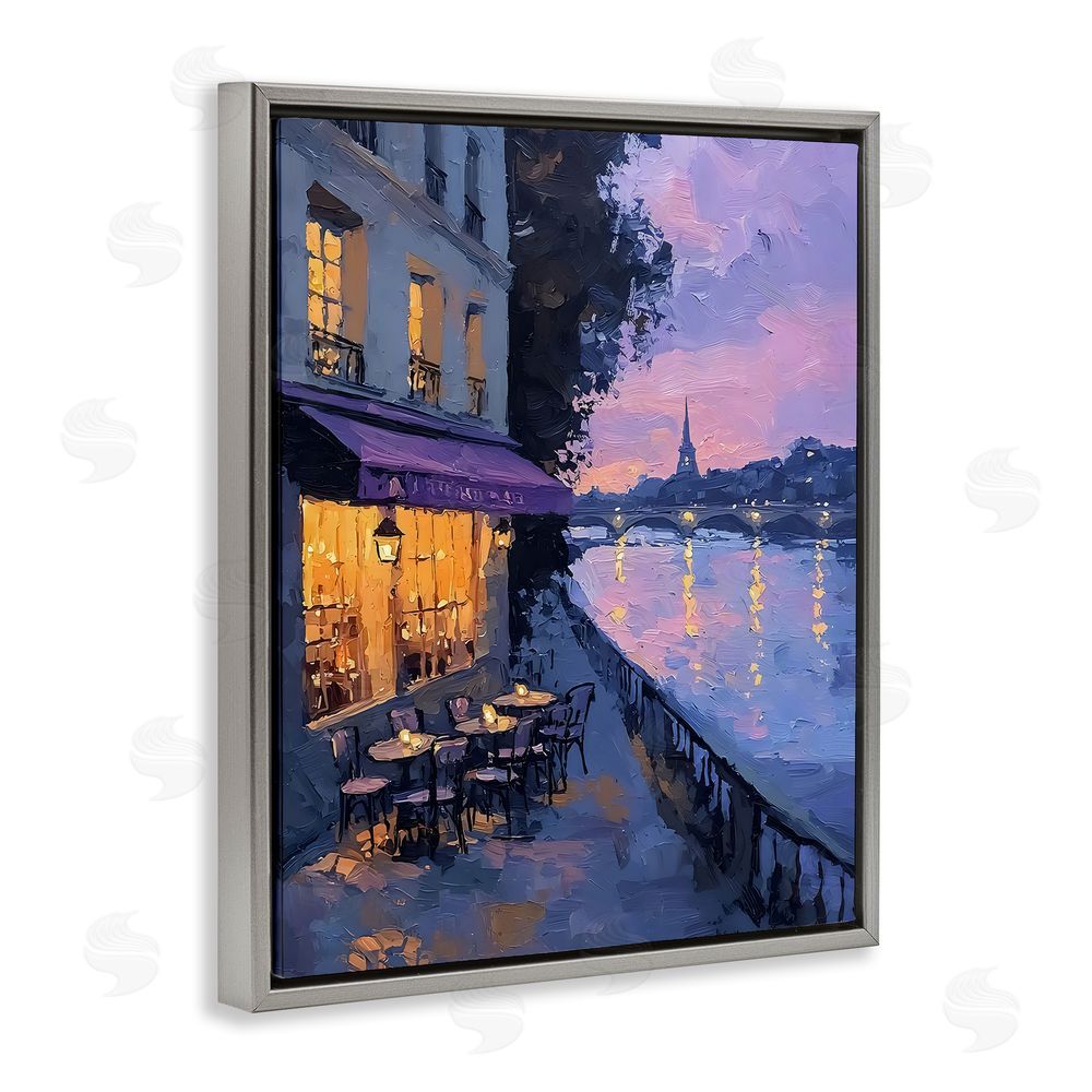 Riley B Twilight in Paris Scene Gray Floating Frame Canvas Wall Art Print