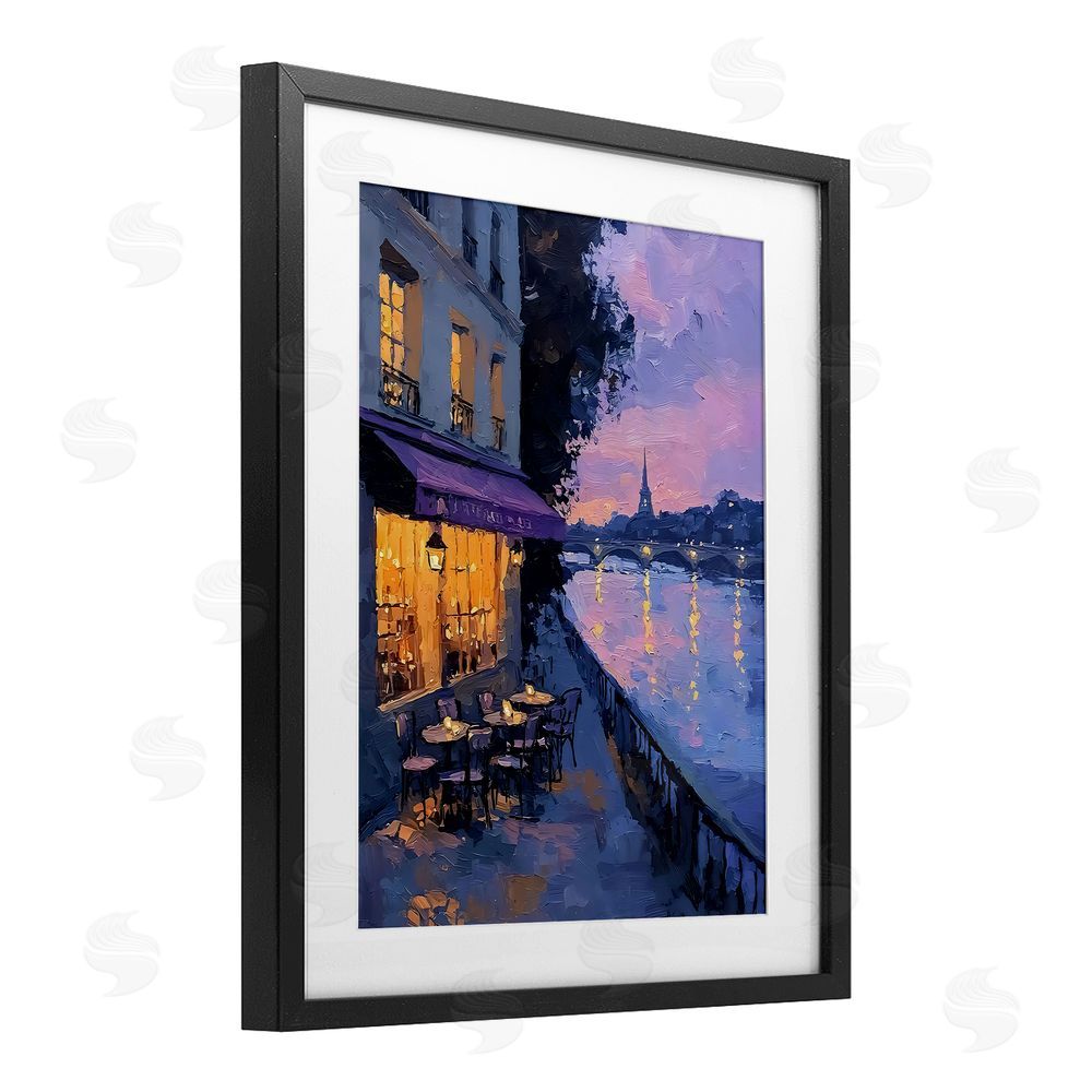 Riley B Twilight in Paris Scene Black Framed Print Under Glass with White Mat Wall Art