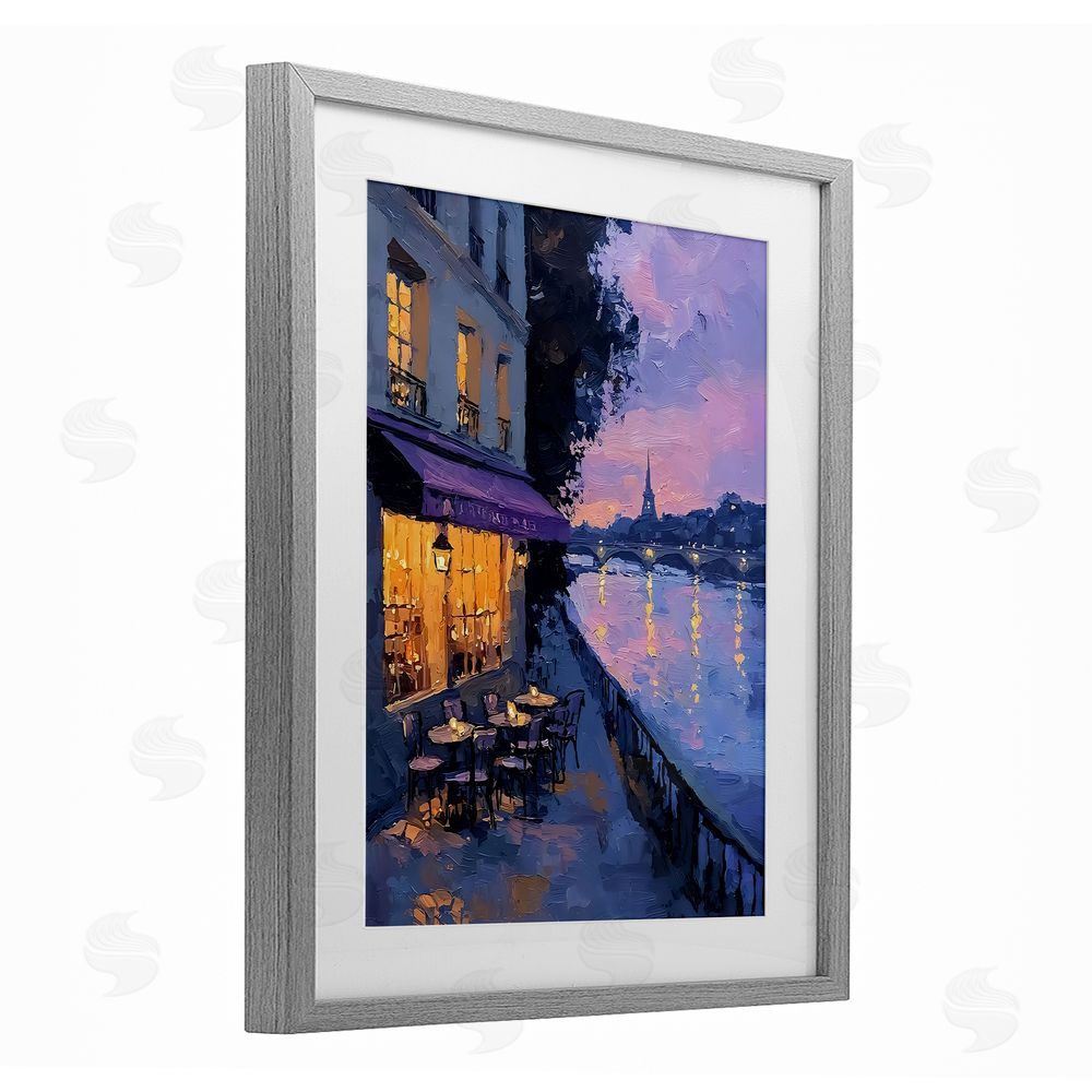 Riley B Twilight in Paris Scene Gray Framed Print Under Glass with White Mat Wall Art