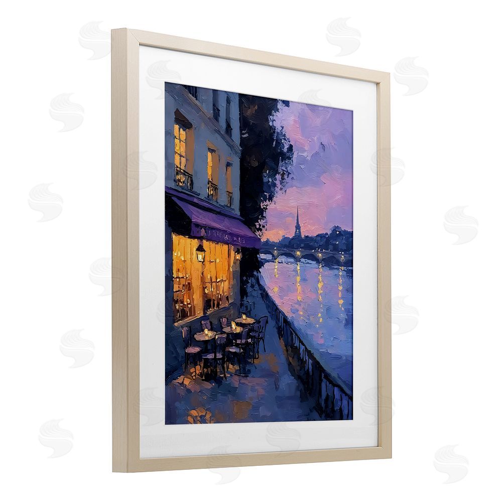 Riley B Twilight in Paris Scene Birch Framed Print Under Glass with White Mat Wall Art