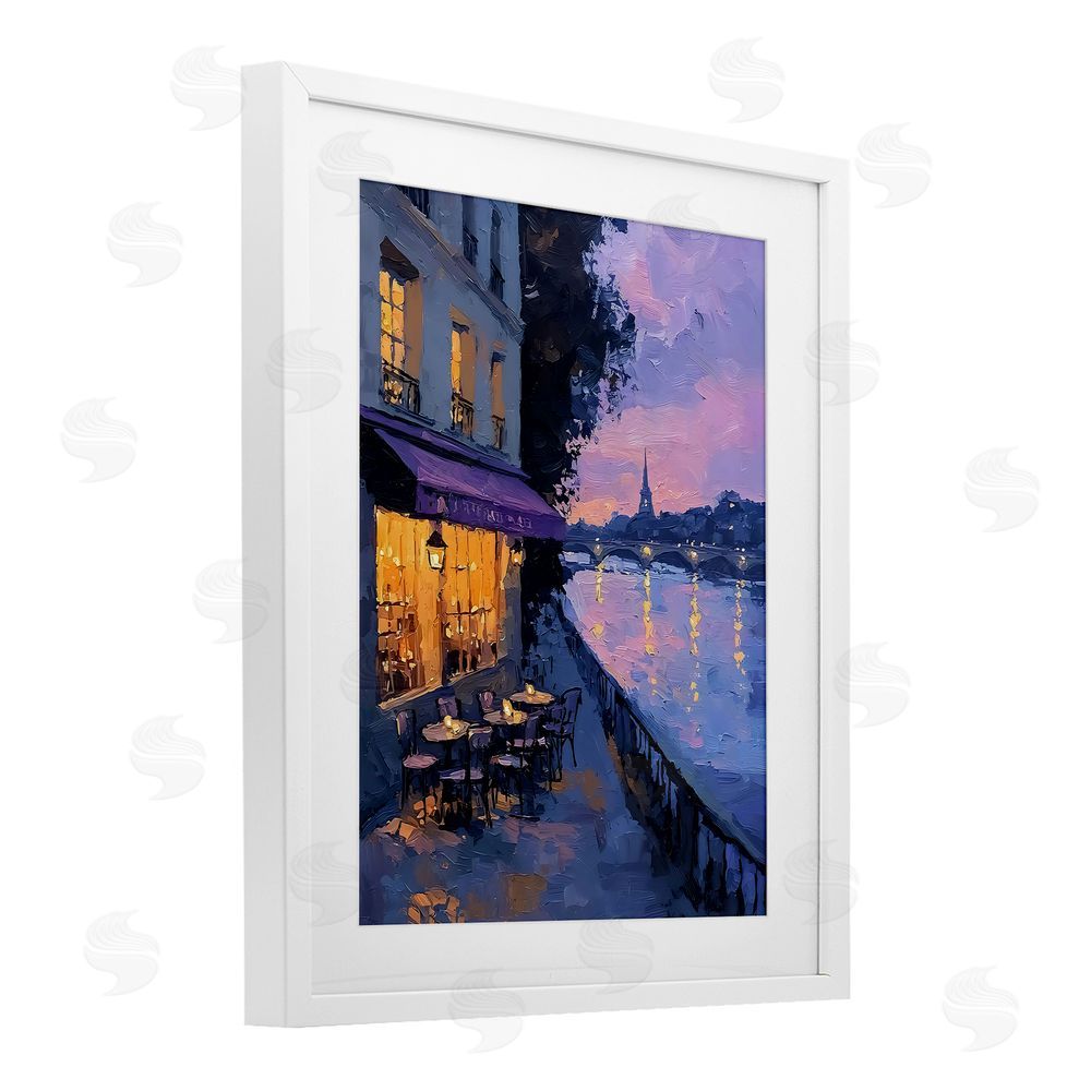 Riley B Twilight in Paris Scene White Framed Print Under Glass with Mat Wall Art