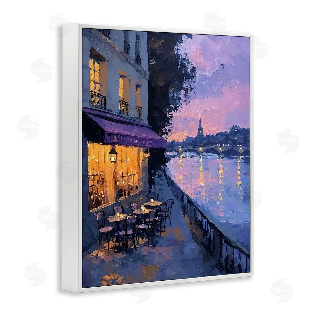 Riley B Twilight in Paris Scene White Framed Giclee Wall Art Print