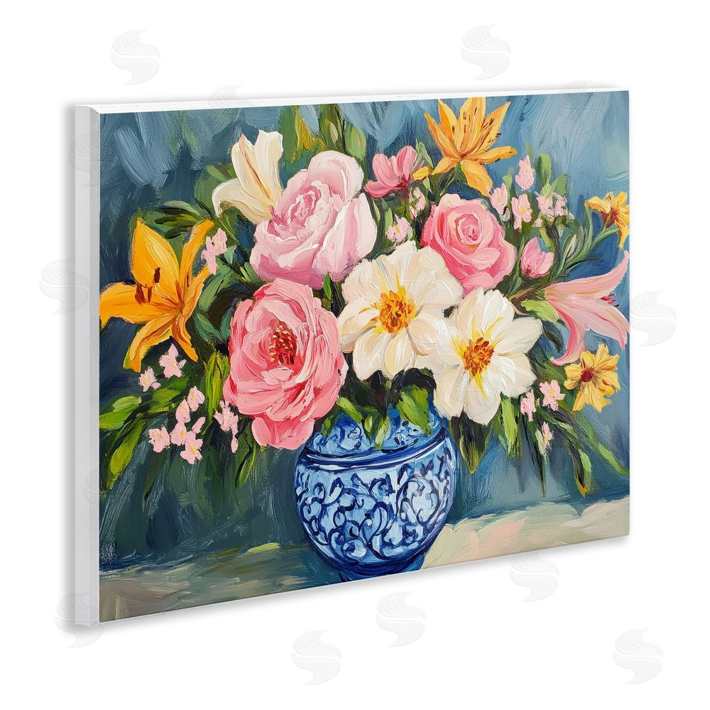 Petal Prints Design Indigo Chinoiserie Flower Vase Wall Plaque Art Print