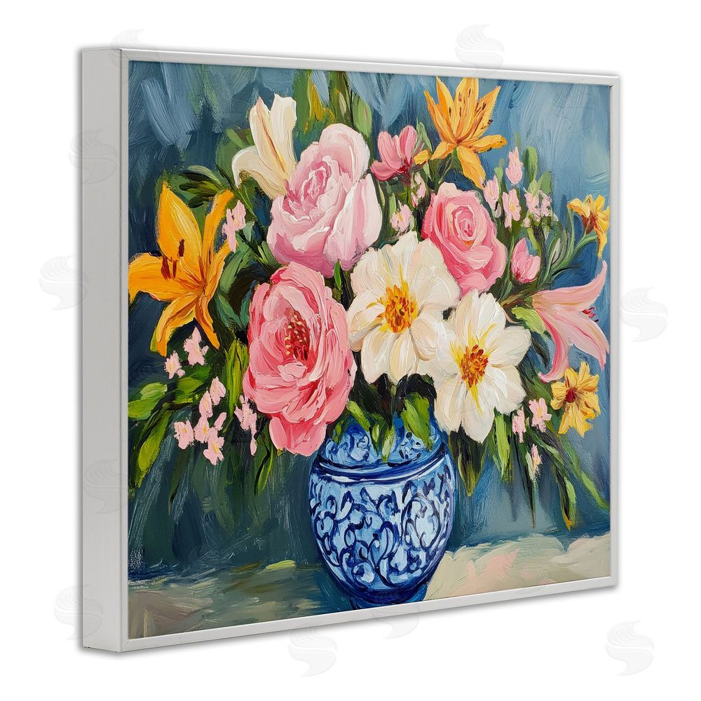 Petal Prints Design Indigo Chinoiserie Flower Vase White Framed Giclee Wall Art Print