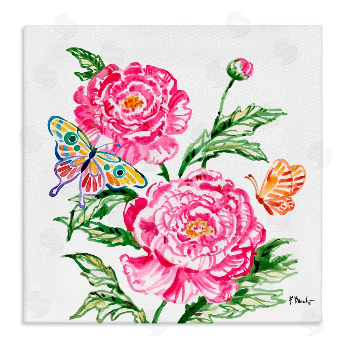 Paul Brent Brushstroke Peonies & Butterflies Canvas Wall Art Print