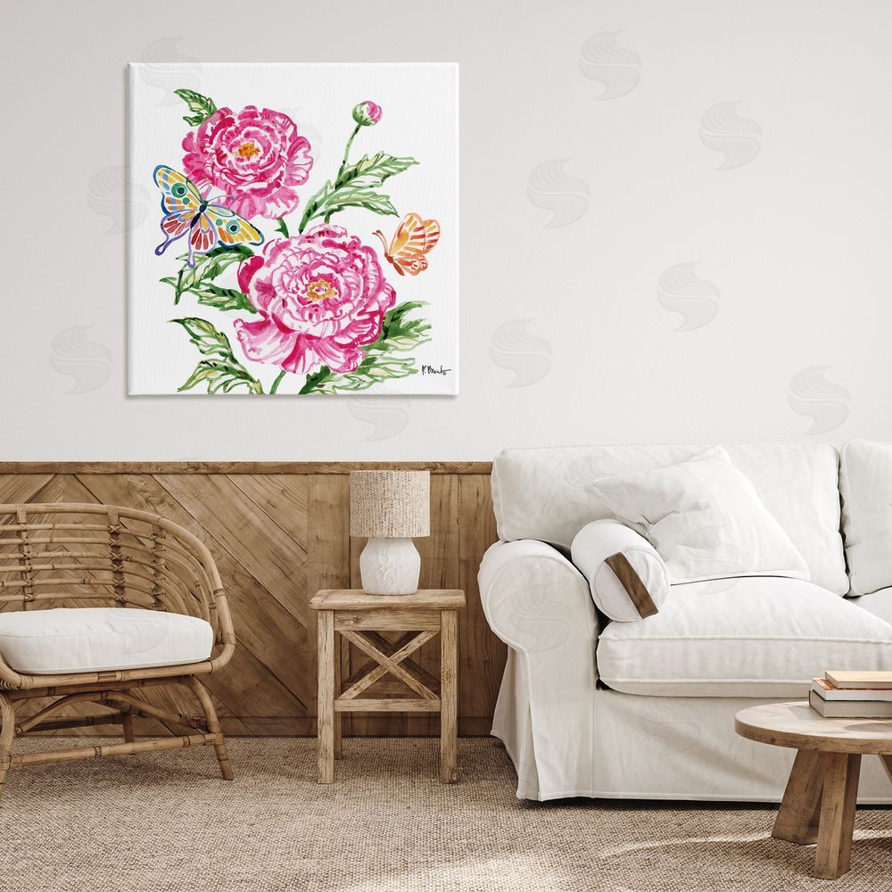 Paul Brent Brushstroke Peonies & Butterflies Printed Wall Art in Room