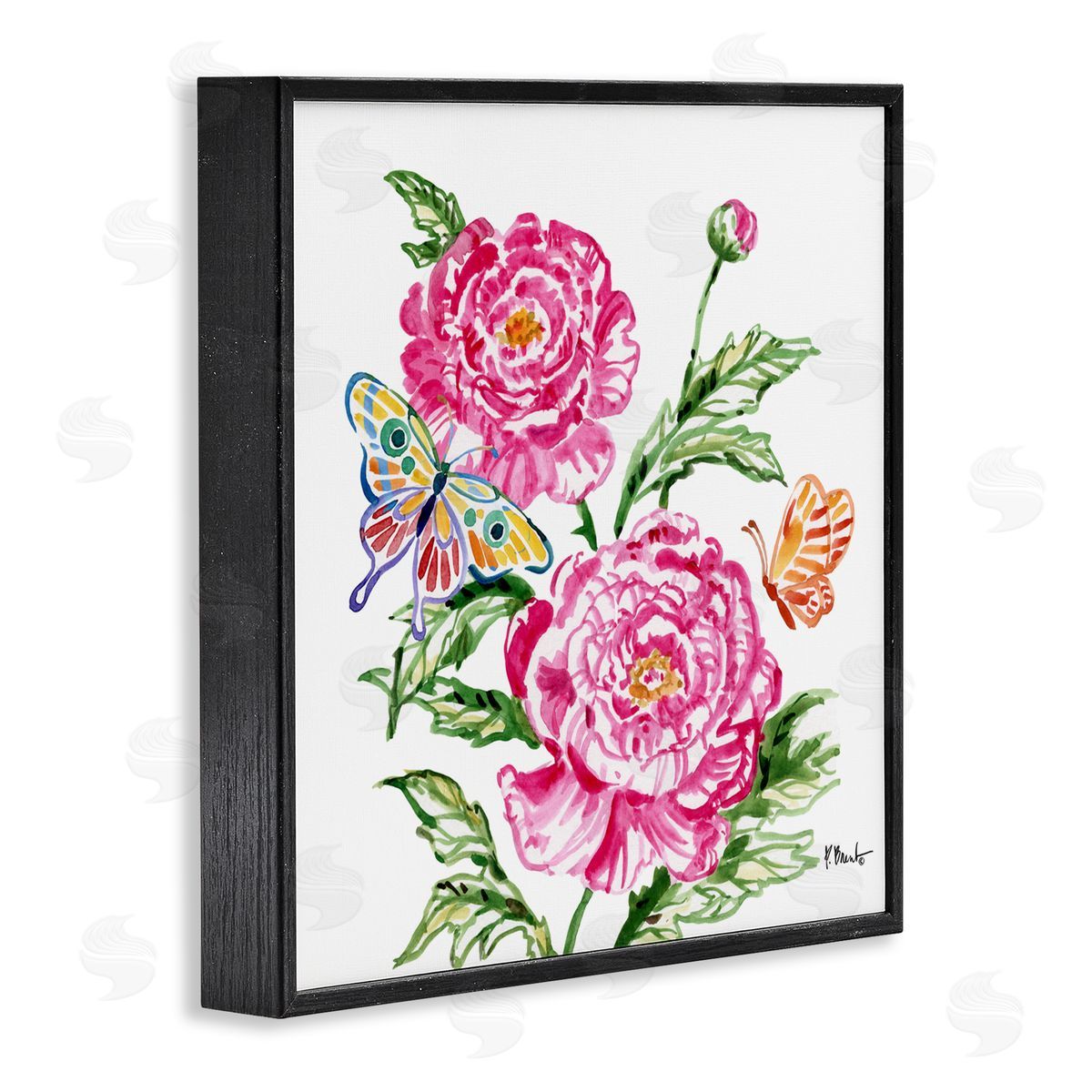 Paul Brent Brushstroke Peonies & Butterflies Black Framed Giclee Art Print