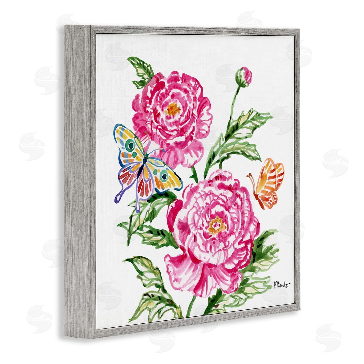 Paul Brent Brushstroke Peonies & Butterflies Gray Framed Giclee Art Print