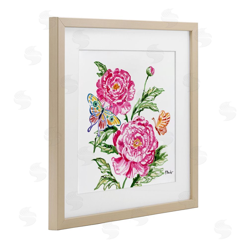 Paul Brent Brushstroke Peonies & Butterflies Birch Framed Print Under Glass Art