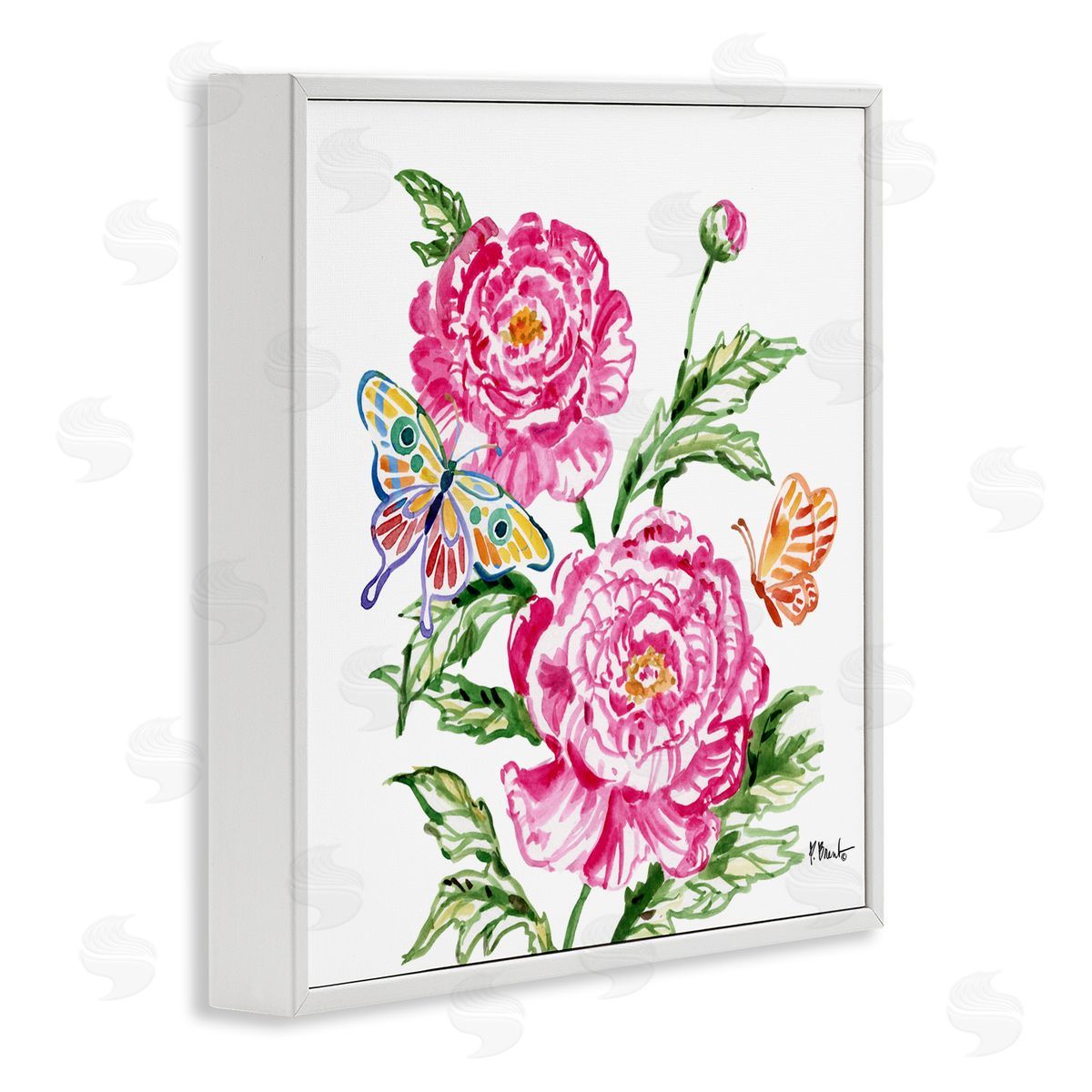 Paul Brent Brushstroke Peonies & Butterflies White Frame Giclee Art Print