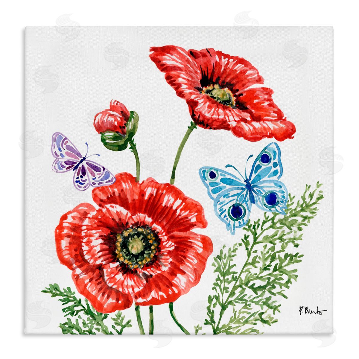Paul Brent Brushstroke Poppies & Butterflies Canvas Wall Art Print