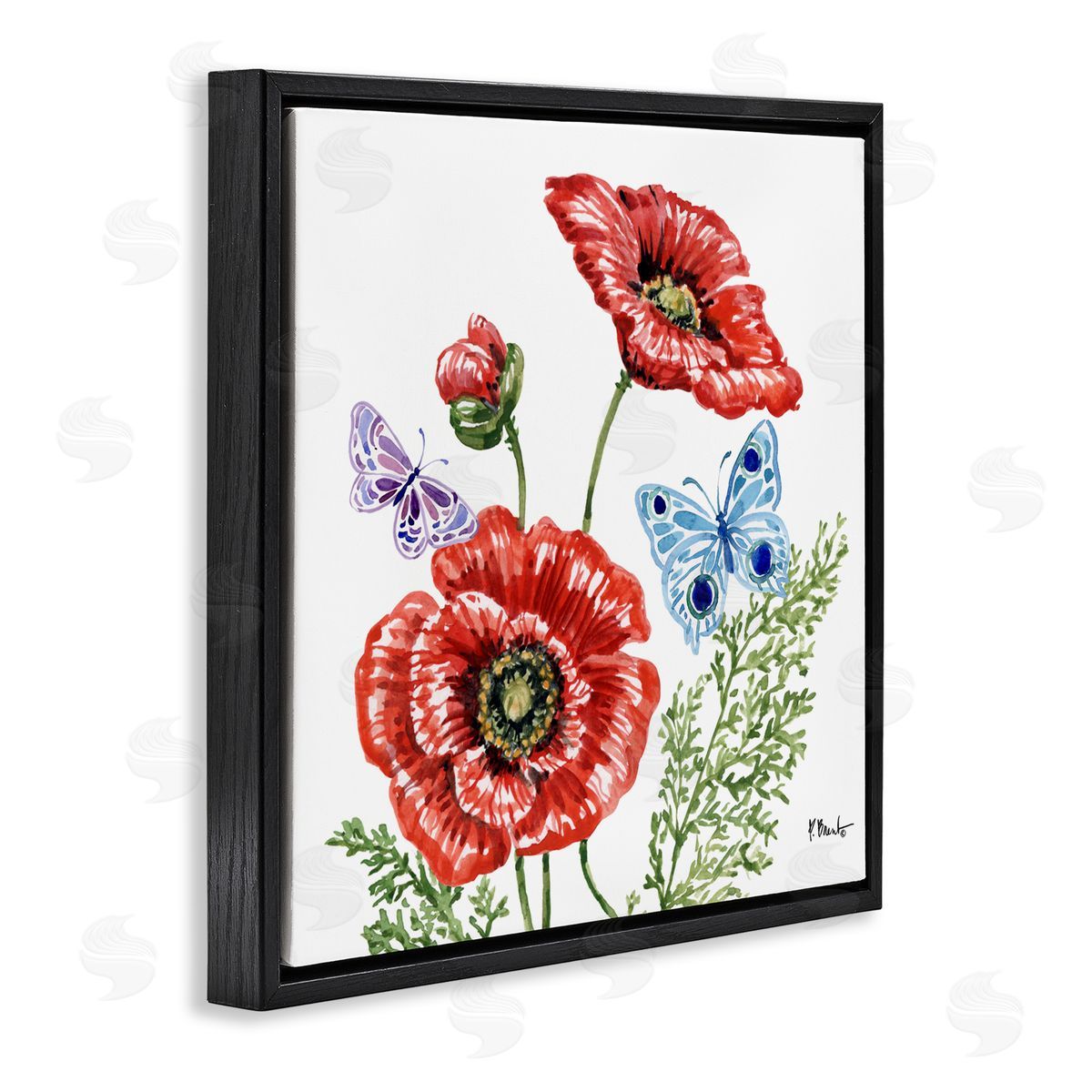 Paul Brent Brushstroke Poppies & Butterflies Black Floating Frame Canvas Wall Art Print