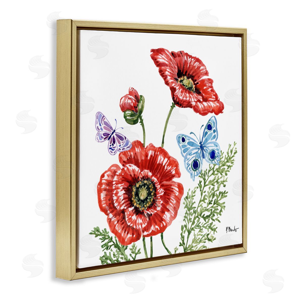 Paul Brent Brushstroke Poppies & Butterflies Gold Floating Frame Canvas Art Print
