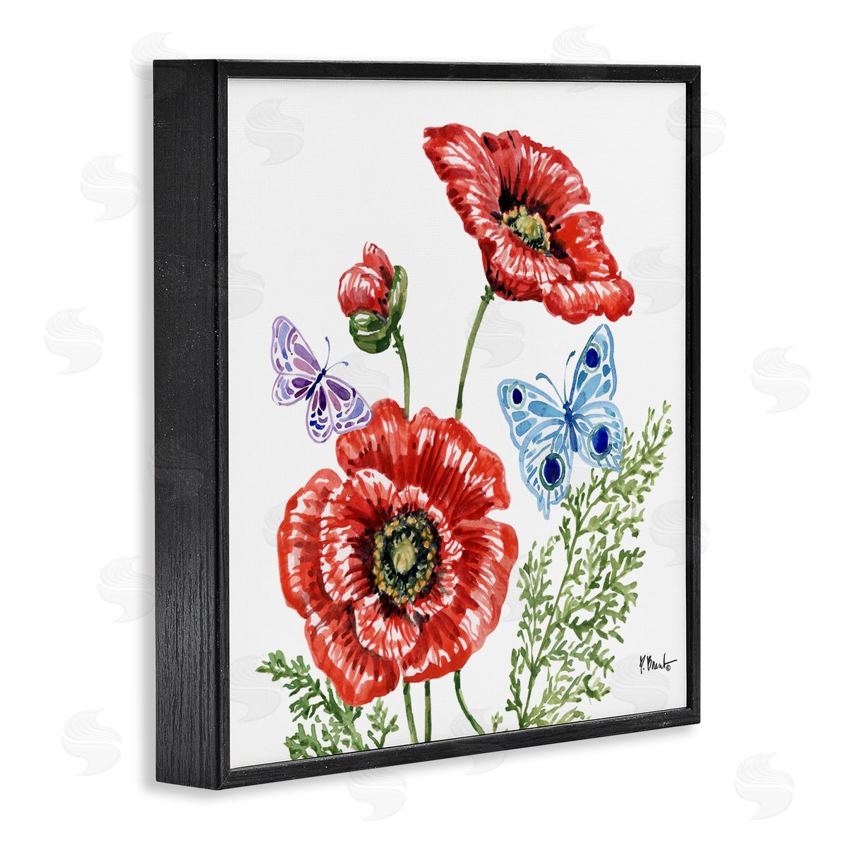 Paul Brent Brushstroke Poppies & Butterflies Black Framed Giclee Art Print