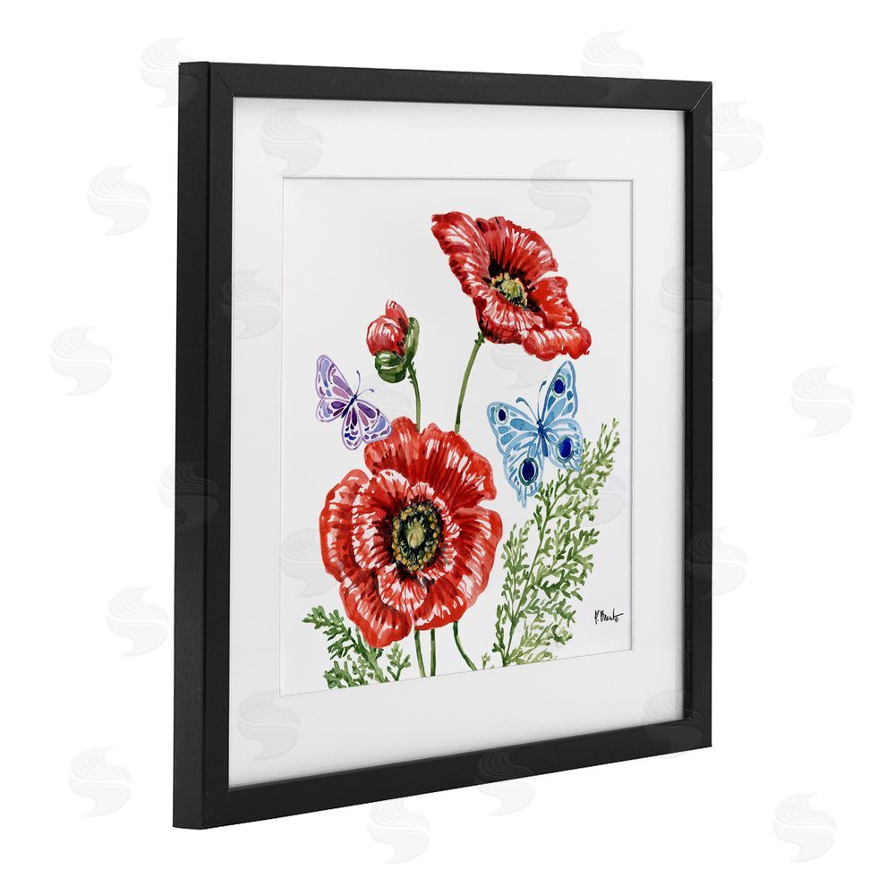 Paul Brent Brushstroke Poppies & Butterflies Black Framed Print Under Glass Art