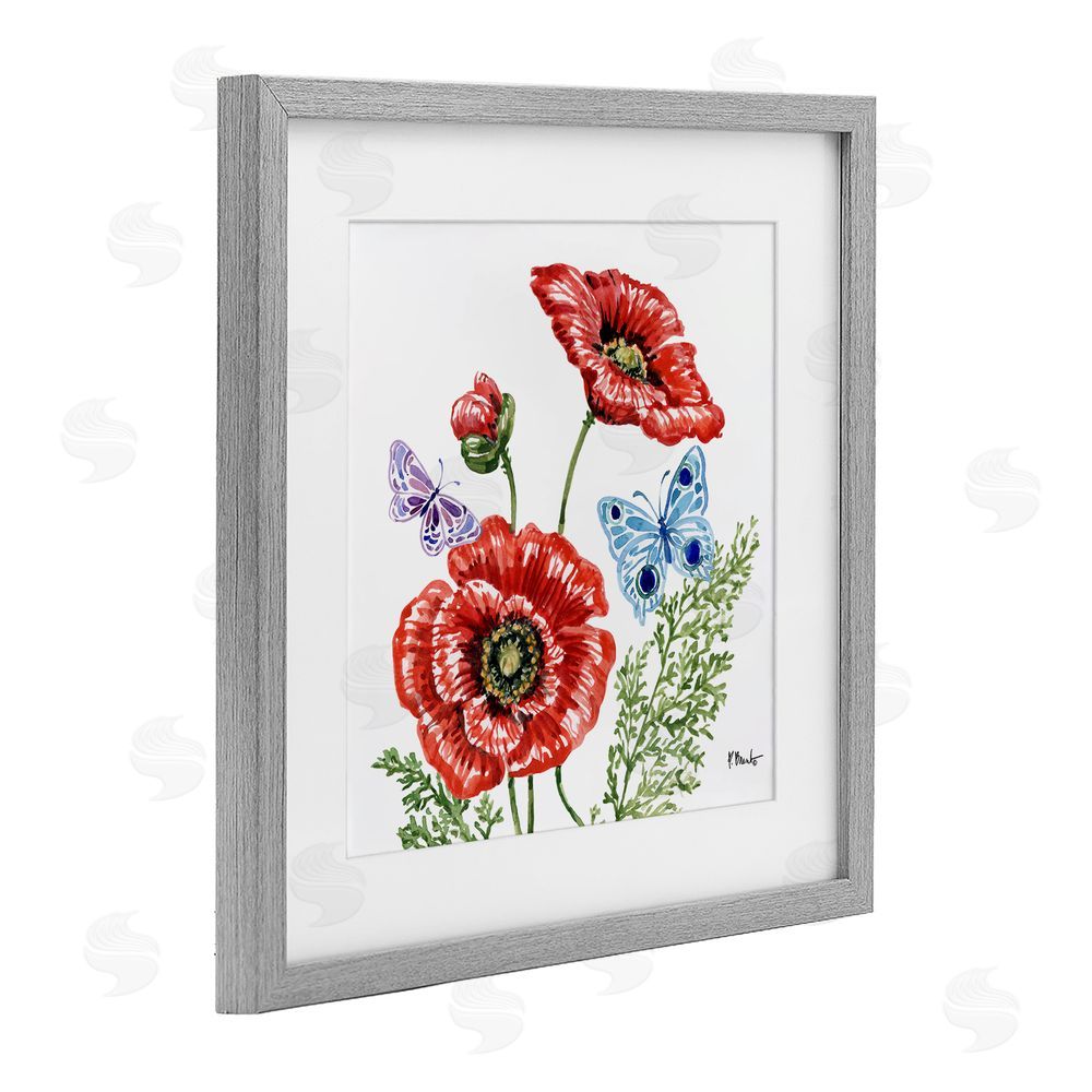 Paul Brent Brushstroke Poppies & Butterflies Gray Framed Print Under Glass Art