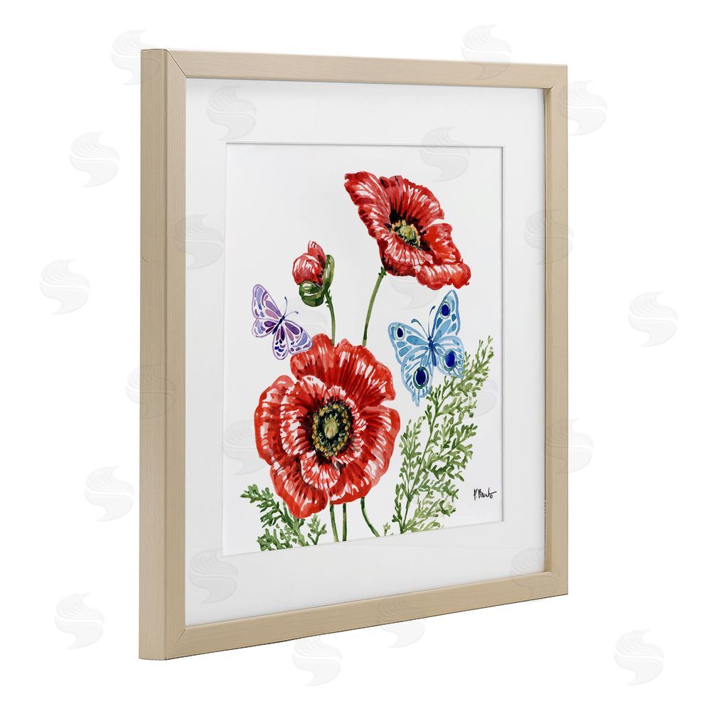Paul Brent Brushstroke Poppies & Butterflies Birch Framed Print Under Glass Art