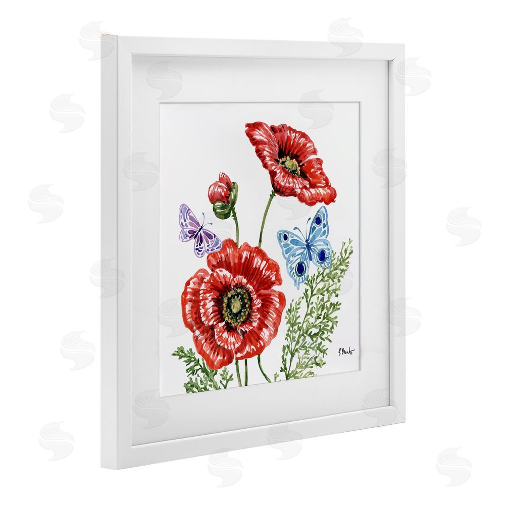 Paul Brent Brushstroke Poppies & Butterflies White Framed Print Under Glass Art