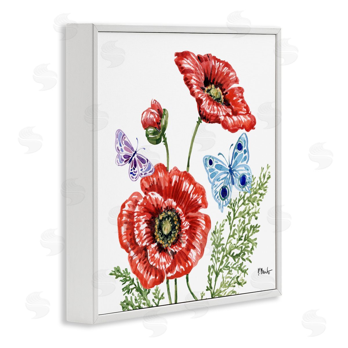 Paul Brent Brushstroke Poppies & Butterflies White Frame Giclee Art Print
