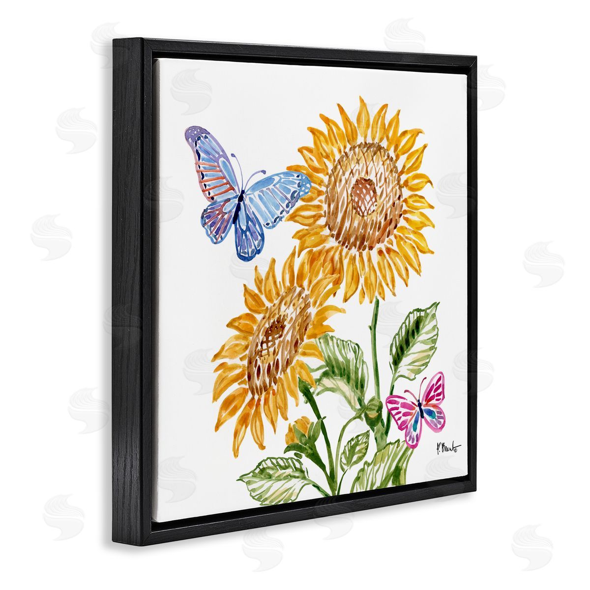 Paul Brent Brushstroke Sunflowers & Butterflies Black Floating Frame Canvas Wall Art Print