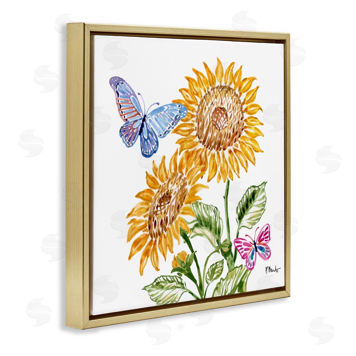Paul Brent Brushstroke Sunflowers & Butterflies Gold Floating Frame Canvas Art Print