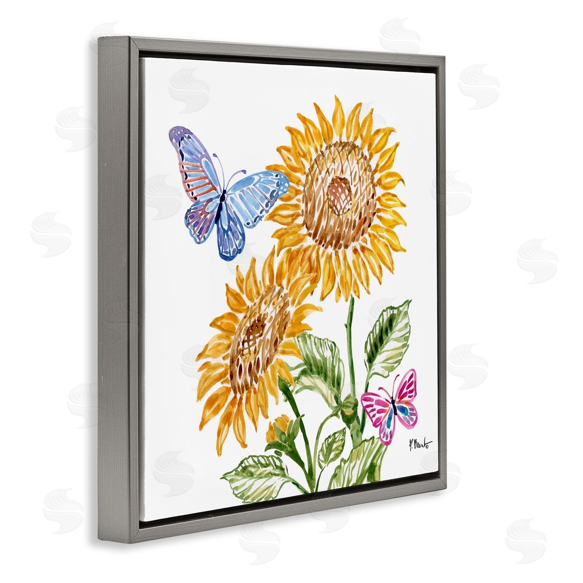 Paul Brent Brushstroke Sunflowers & Butterflies Gray Floating Frame Canvas Art Print