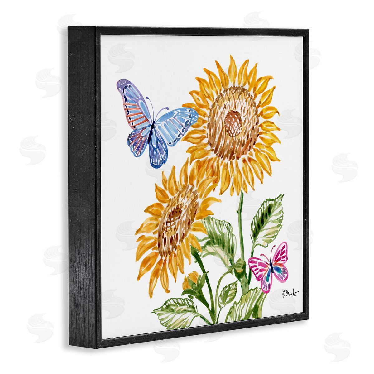 Paul Brent Brushstroke Sunflowers & Butterflies Black Framed Giclee Art Print