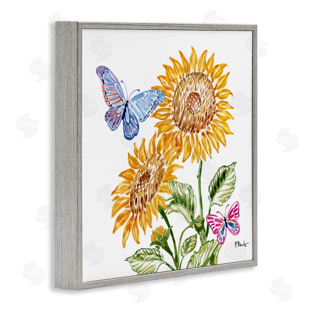 Paul Brent Brushstroke Sunflowers & Butterflies Gray Framed Giclee Art Print
