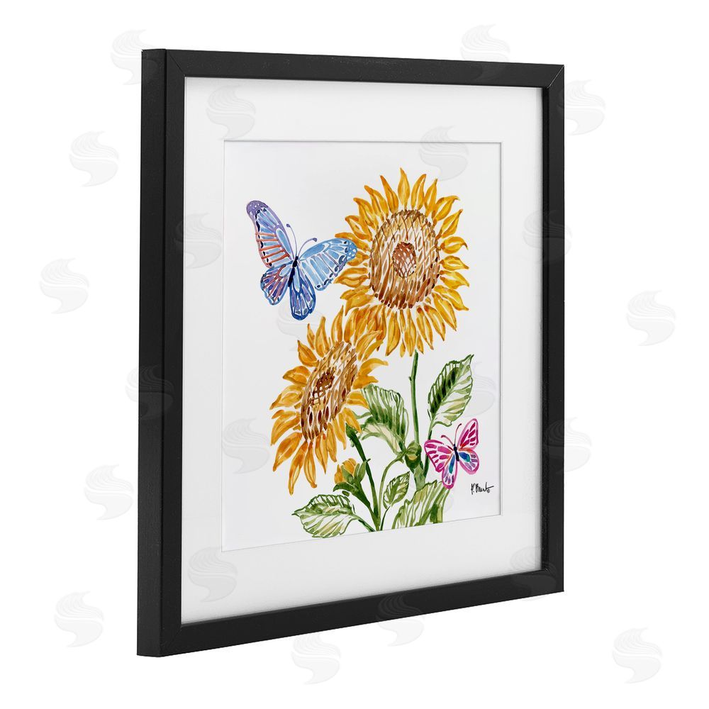 Paul Brent Brushstroke Sunflowers & Butterflies Black Framed Print Under Glass Art