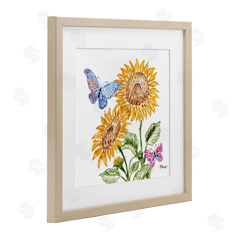 Paul Brent Brushstroke Sunflowers & Butterflies Birch Framed Print Under Glass Art