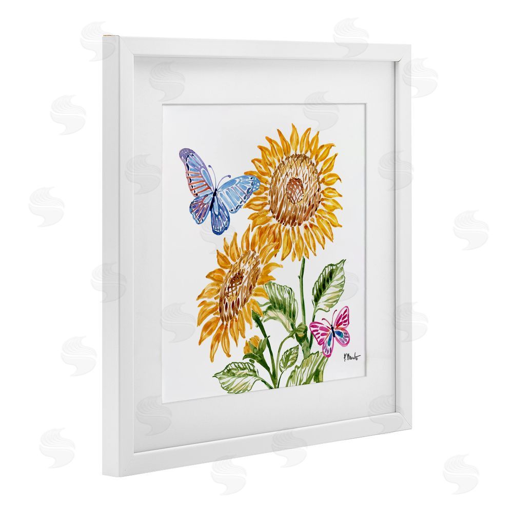 Paul Brent Brushstroke Sunflowers & Butterflies White Framed Print Under Glass Art