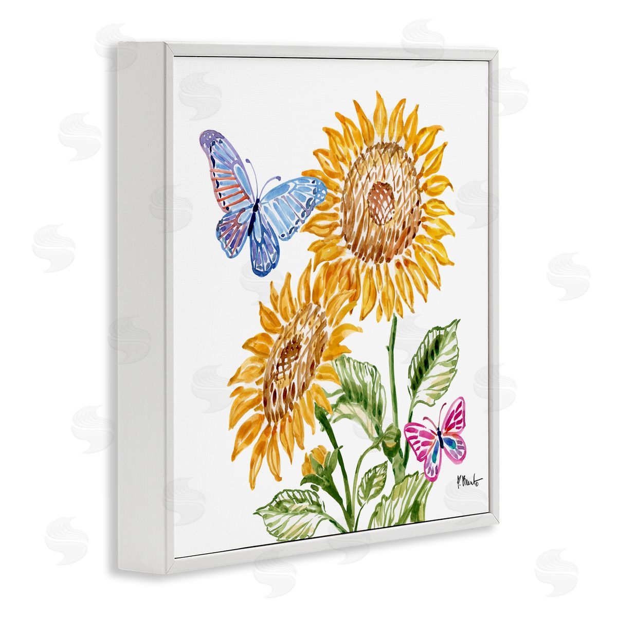 Paul Brent Brushstroke Sunflowers & Butterflies White Frame Giclee Art Print